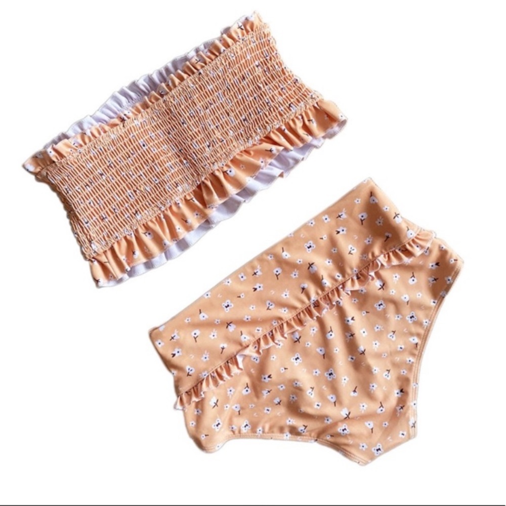 SOLD OUT CLEARANCE Ditsy Floral Smocked Bandeau 2PC Bikini Swimsuit - Picture 4 of 4